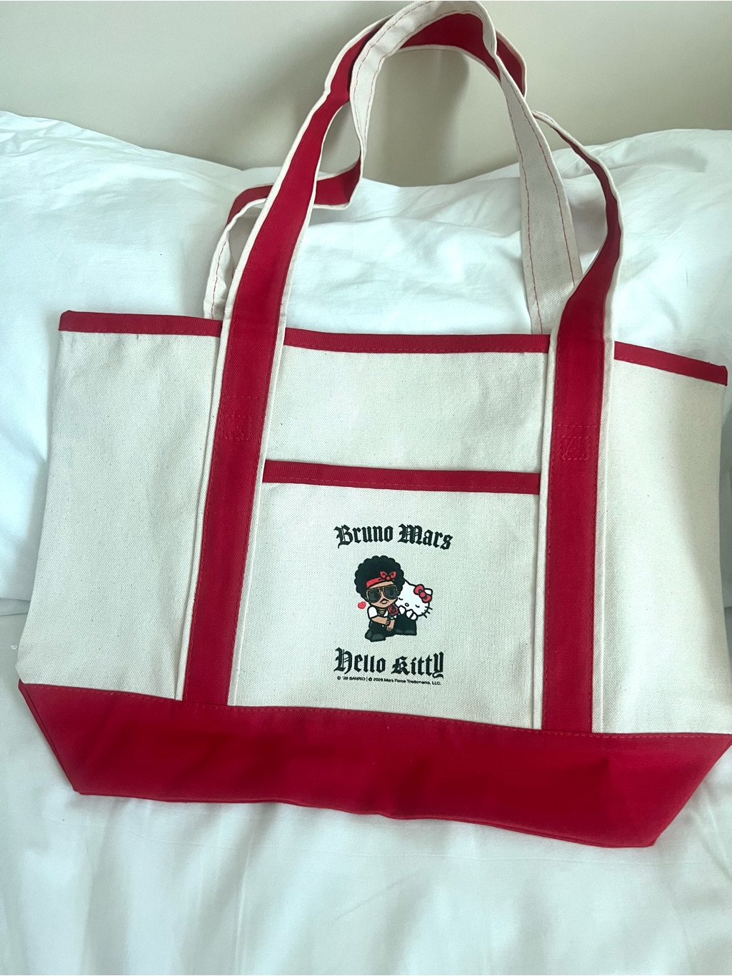 New Bruno Mars Hello Kitty Canvas Tote Bag In Red And Cream